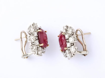Elegant 7.47ct Intense Red Oval Ruby and Diamond Clip-on Earrings