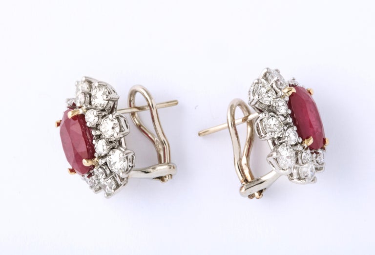Elegant 7.47ct Intense Red Oval Ruby and Diamond Clip-on Earrings