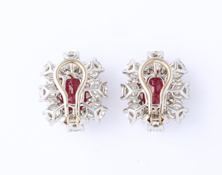 Elegant 7.47ct Intense Red Oval Ruby and Diamond Clip-on Earrings