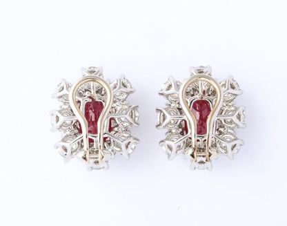 Elegant 7.47ct Intense Red Oval Ruby and Diamond Clip-on Earrings