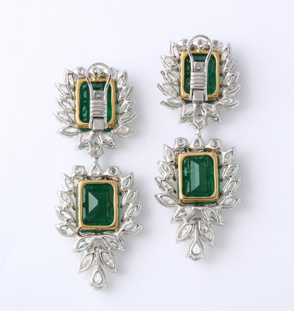 Luxury 38ct Emerald and 22ct Diamond Platinum Drop Dangle Earrings