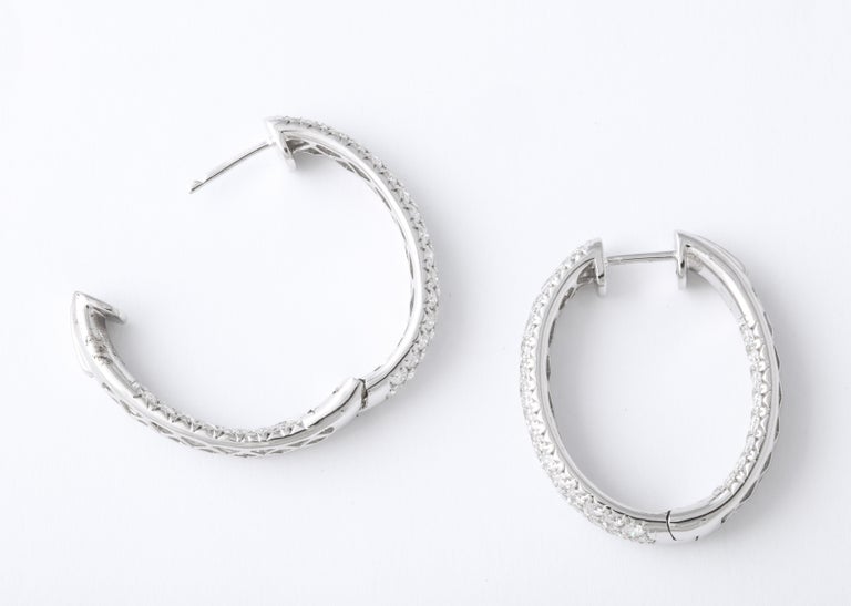 18k White Gold Pave Diamond Oval Hoop Earrings 4.64ct