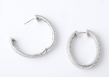 18k White Gold Pave Diamond Oval Hoop Earrings 4.64ct