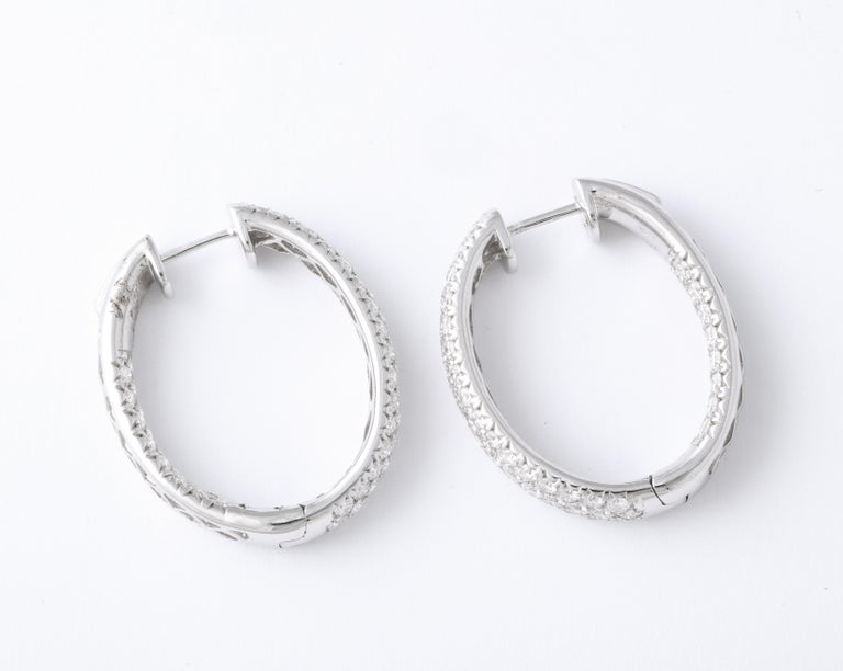 18k White Gold Pave Diamond Oval Hoop Earrings 4.64ct