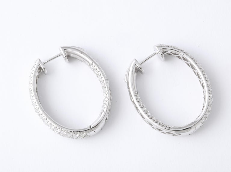 18k White Gold Pave Diamond Oval Hoop Earrings 4.64ct