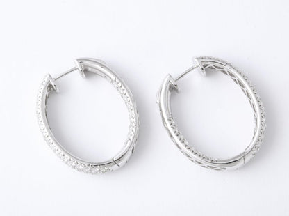 18k White Gold Pave Diamond Oval Hoop Earrings 4.64ct