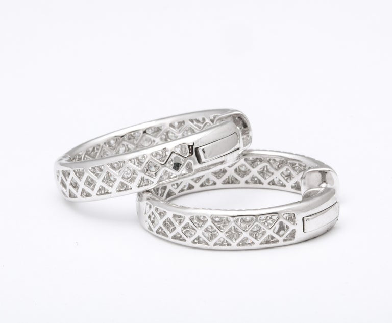18k White Gold Pave Diamond Oval Hoop Earrings 4.64ct