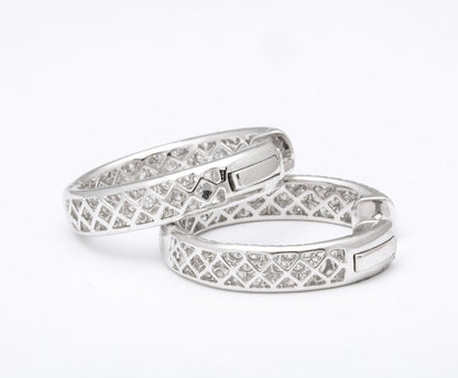 18k White Gold Pave Diamond Oval Hoop Earrings 4.64ct