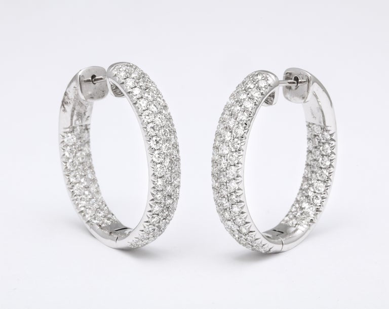 18k White Gold Pave Diamond Oval Hoop Earrings 4.64ct