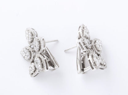 Elegant 18k White Gold 2.97 Carat Diamond Cluster Stud Earrings