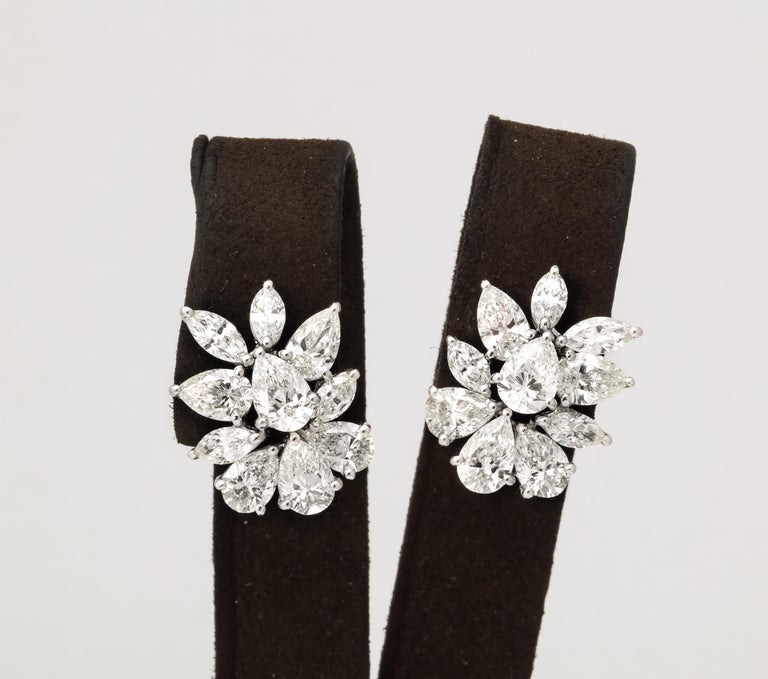Elegant Platinum Diamond Cluster Earrings with Pear and Marquise Diamonds