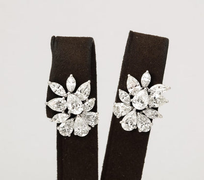 Elegant Platinum Diamond Cluster Earrings with Pear and Marquise Diamonds