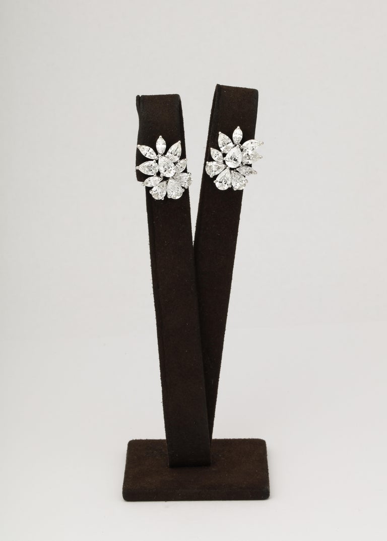 Elegant Platinum Diamond Cluster Earrings with Pear and Marquise Diamonds