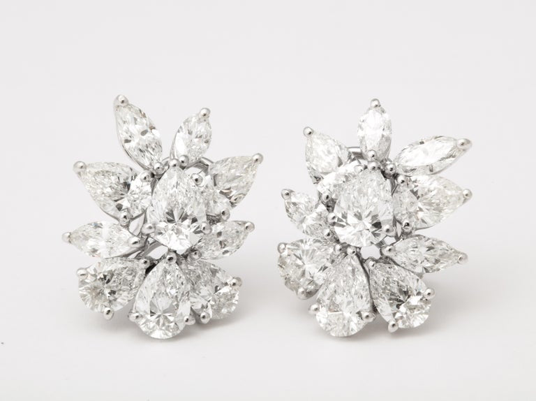 Elegant Platinum Diamond Cluster Earrings with Pear and Marquise Diamonds