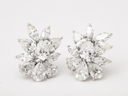 Elegant Platinum Diamond Cluster Earrings with Pear and Marquise Diamonds