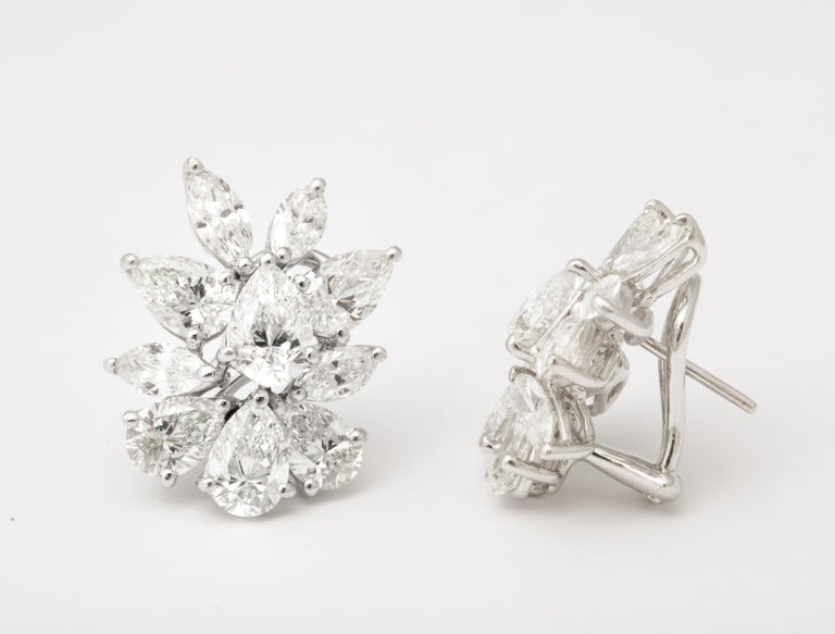 Elegant Platinum Diamond Cluster Earrings with Pear and Marquise Diamonds