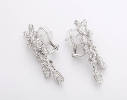 Exquisite 4.14 Carat Diamond Cluster Dangle Earrings 18k White Gold
