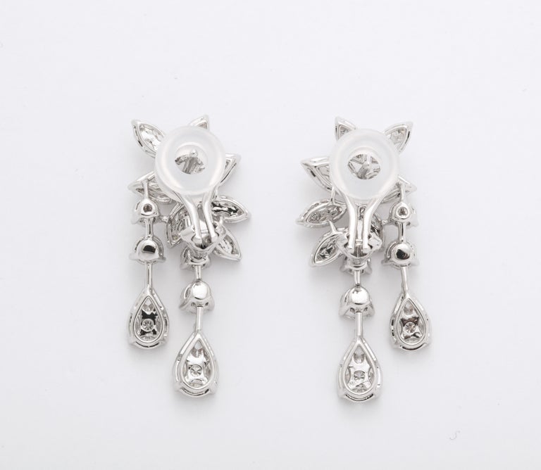 Exquisite 4.14 Carat Diamond Cluster Dangle Earrings 18k White Gold