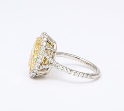 GIA Certified 5.05 Carat Oval Fancy Yellow Diamond Platinum Ring