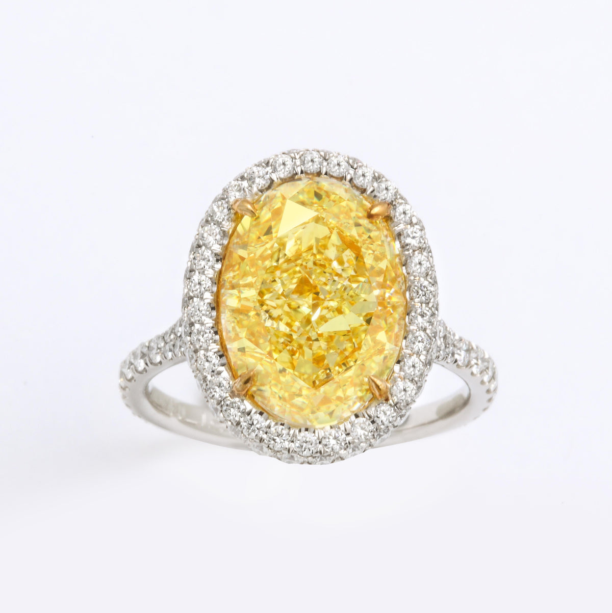 GIA Certified 5.05 Carat Oval Fancy Yellow Diamond Platinum Ring