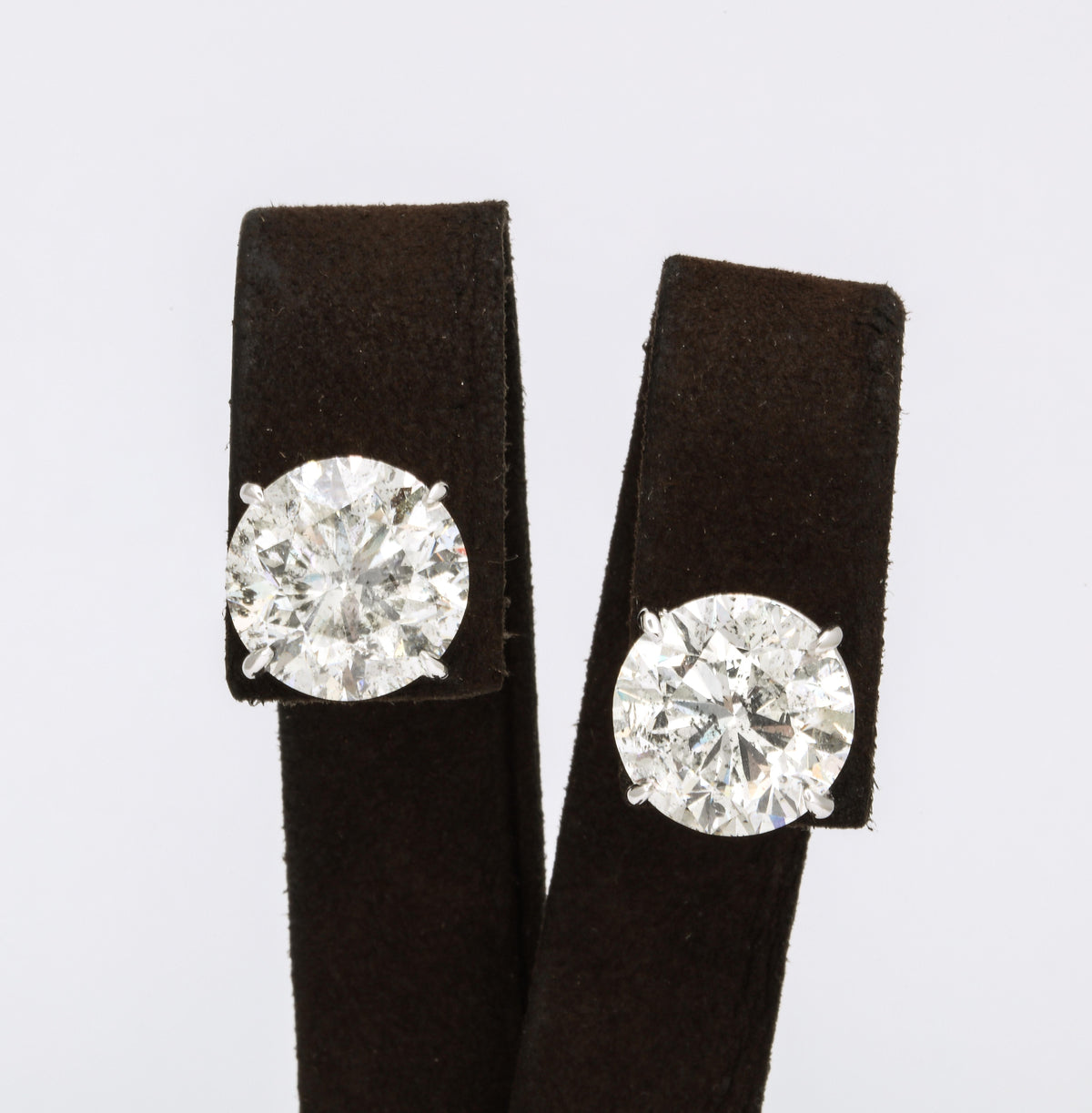 Genuine 10 Carat Each Round Diamond Stud Earrings Platinum