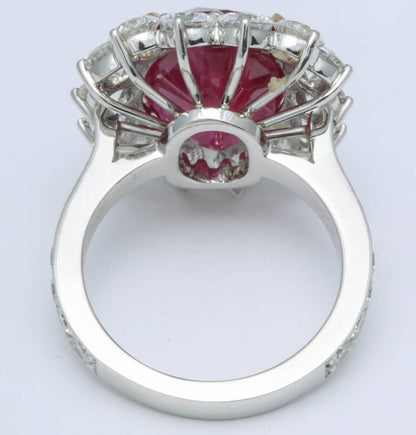 Intense Red 10 Carat Ruby Cushion Cut Diamond Platinum Cocktail Ring