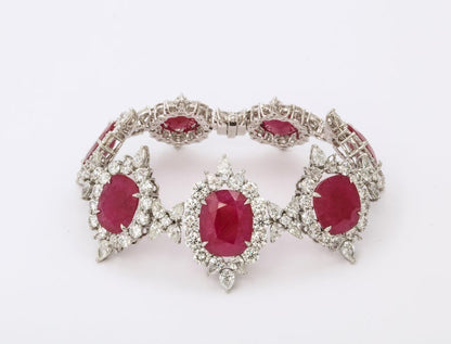 Exquisite 68.70 Carat Intense Red Ruby and Diamond Platinum Bracelet