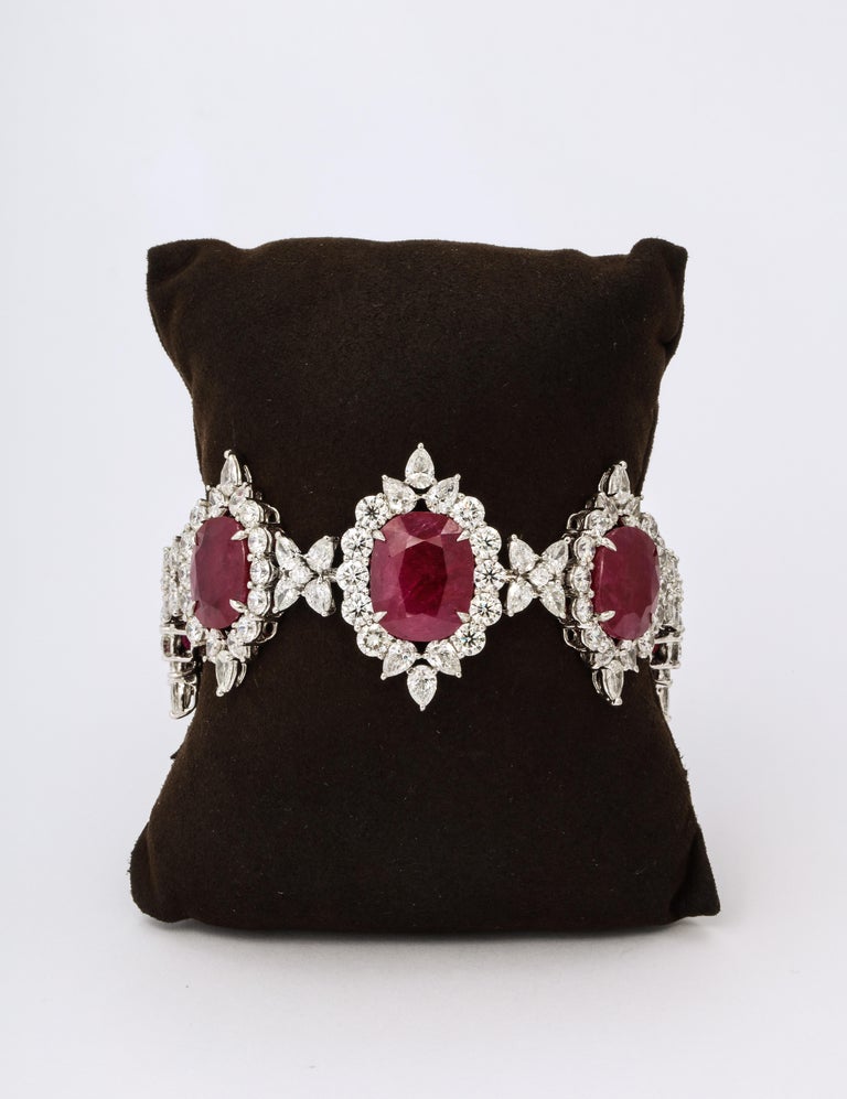 Exquisite 68.70 Carat Intense Red Ruby and Diamond Platinum Bracelet