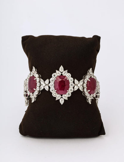 Exquisite 68.70 Carat Intense Red Ruby and Diamond Platinum Bracelet