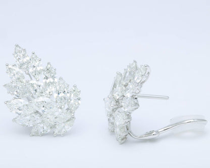 13.21 Carat Marquise Diamond Cluster 18k White Gold Ear Climbers