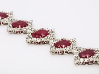 Exquisite 68.70 Carat Intense Red Ruby and Diamond Platinum Bracelet