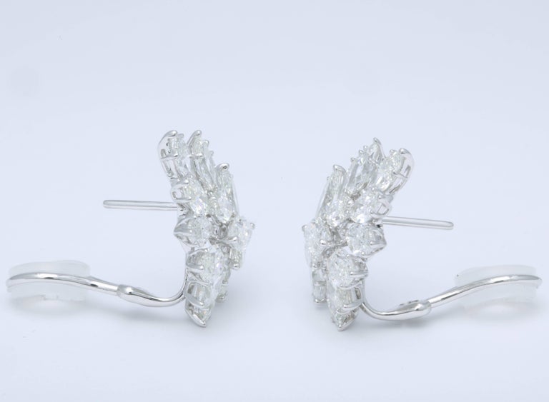13.21 Carat Marquise Diamond Cluster 18k White Gold Ear Climbers