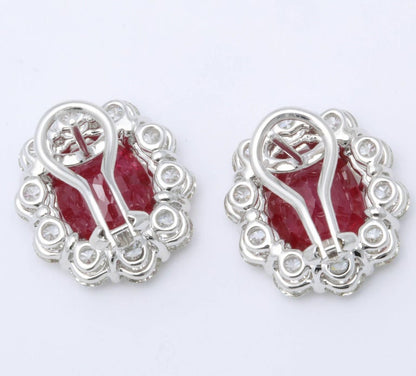 High-End 18k Gold Intense Red Ruby and Diamond Clip-on Earrings
