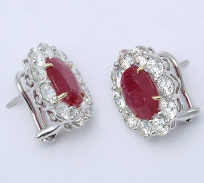 High-End 18k Gold Intense Red Ruby and Diamond Clip-on Earrings