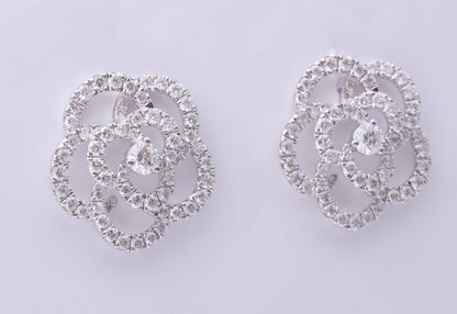 Glistening 1.85 Carat Diamond Camelia Flower Stud Earrings in 18k Gold