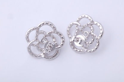 Glistening 1.85 Carat Diamond Camelia Flower Stud Earrings in 18k Gold