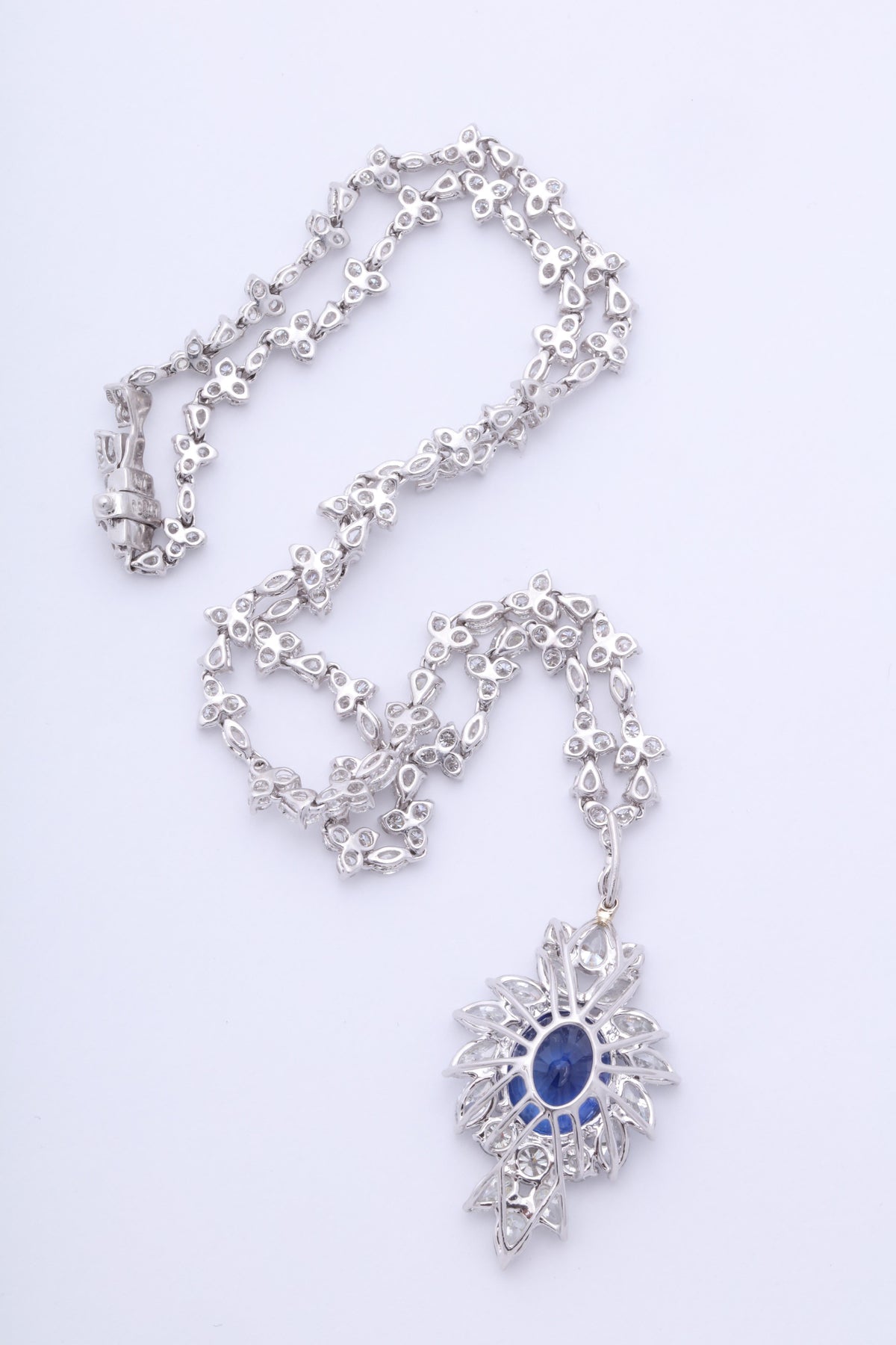 Vivid Blue Ceylon Sapphire and Diamond Platinum Pendant Necklace