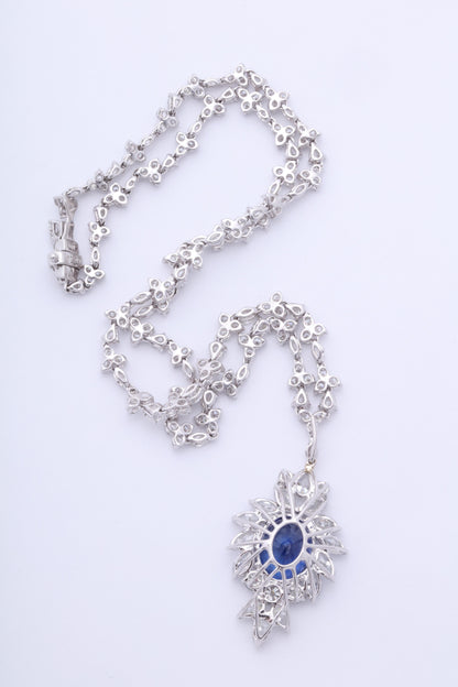 Vivid Blue Ceylon Sapphire and Diamond Platinum Pendant Necklace