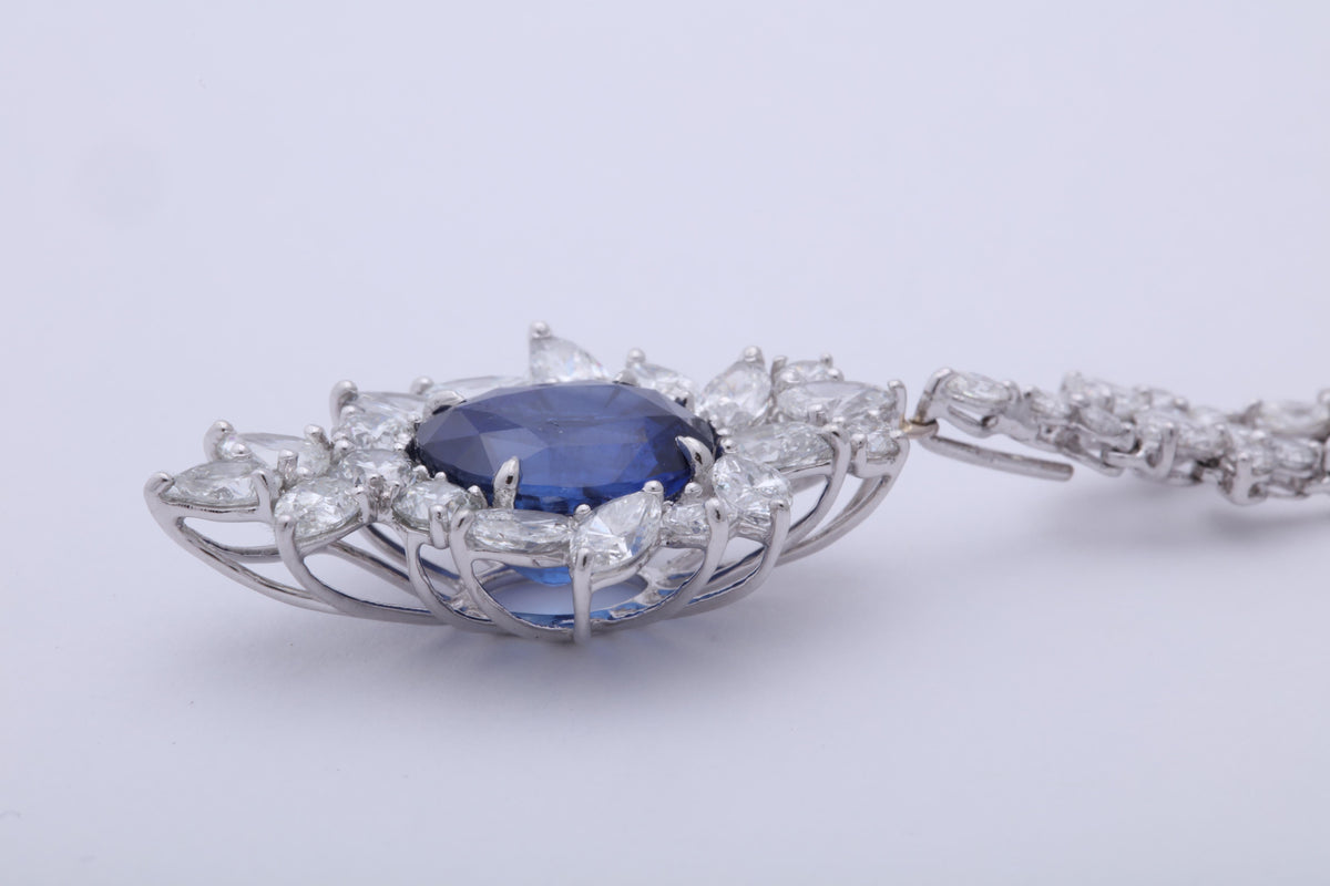 Vivid Blue Ceylon Sapphire and Diamond Platinum Pendant Necklace