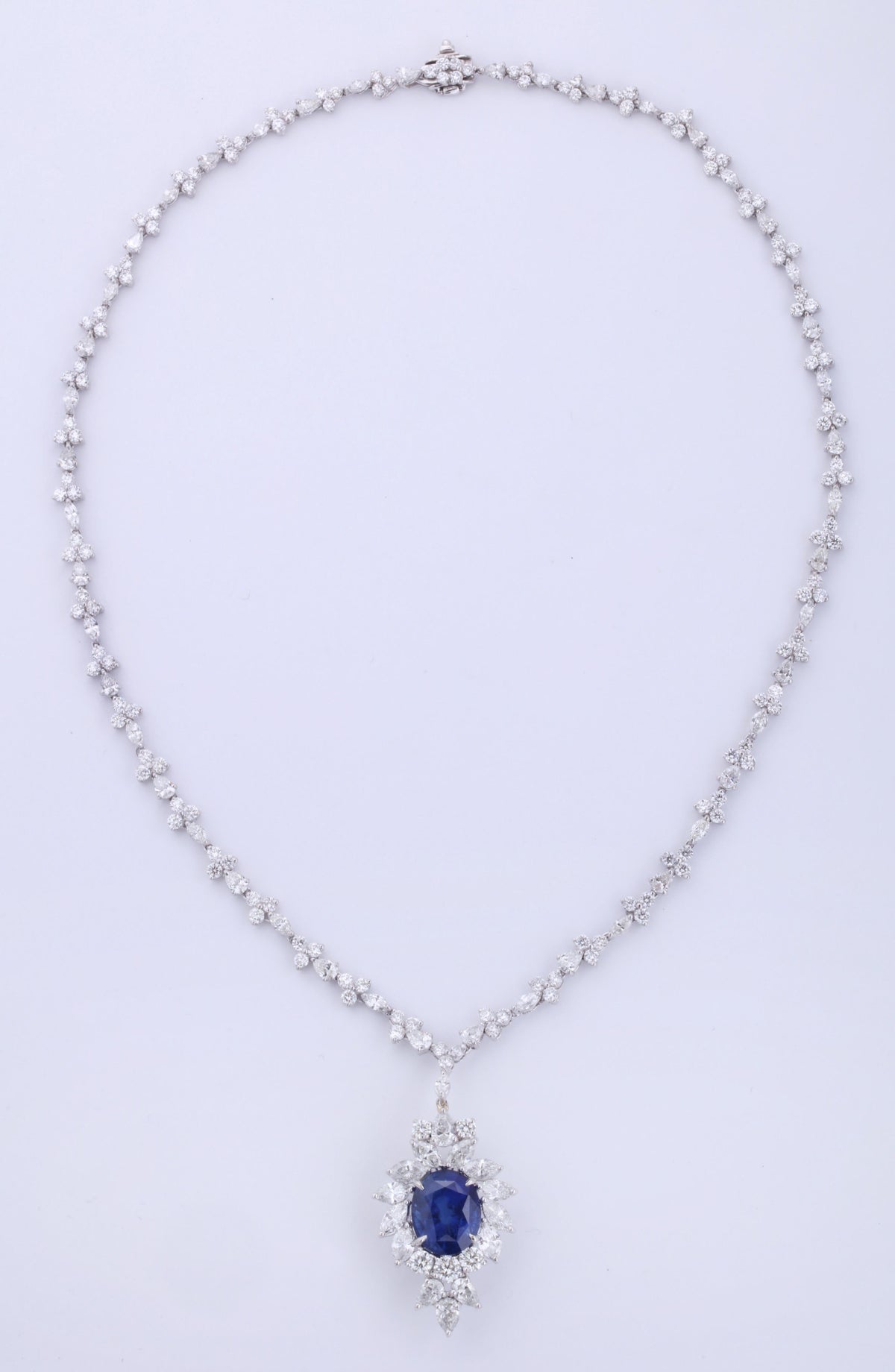 Vivid Blue Ceylon Sapphire and Diamond Platinum Pendant Necklace