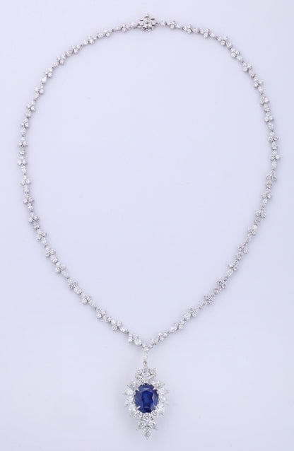 Vivid Blue Ceylon Sapphire and Diamond Platinum Pendant Necklace