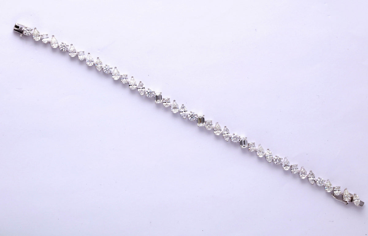 Multi Shape 10.07 Carat Diamond Tennis Bracelet 18k White Gold