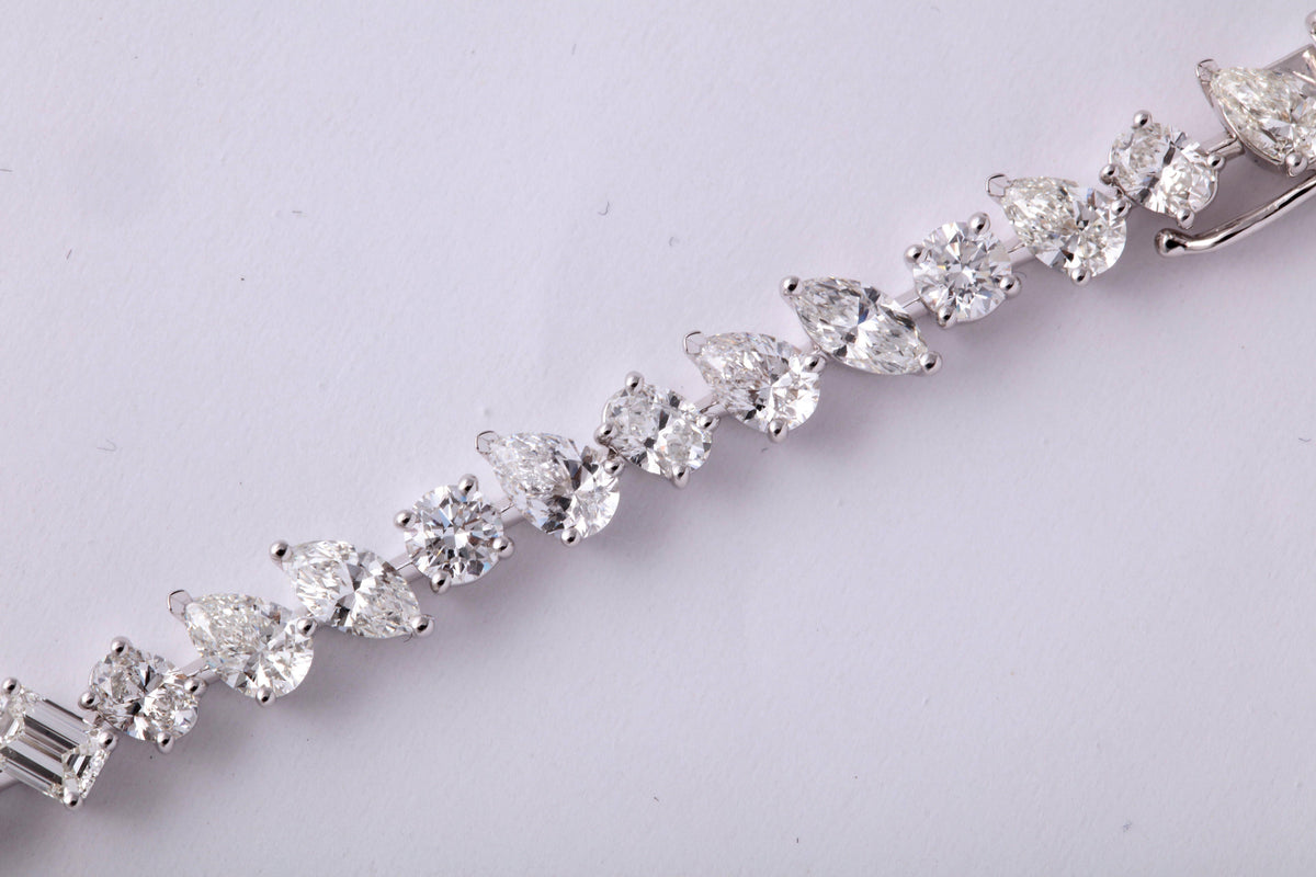 Multi Shape 10.07 Carat Diamond Tennis Bracelet 18k White Gold