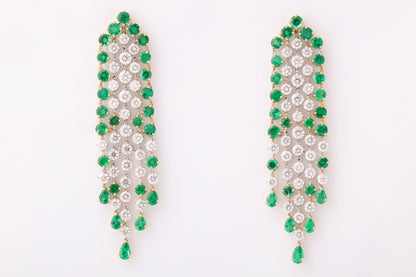 Vivid Green Emerald and Diamond 18k Gold Dangle Earrings