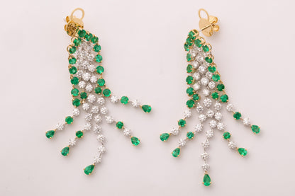 Vivid Green Emerald and Diamond 18k Gold Dangle Earrings