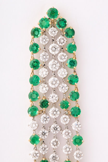 Vivid Green Emerald and Diamond 18k Gold Dangle Earrings