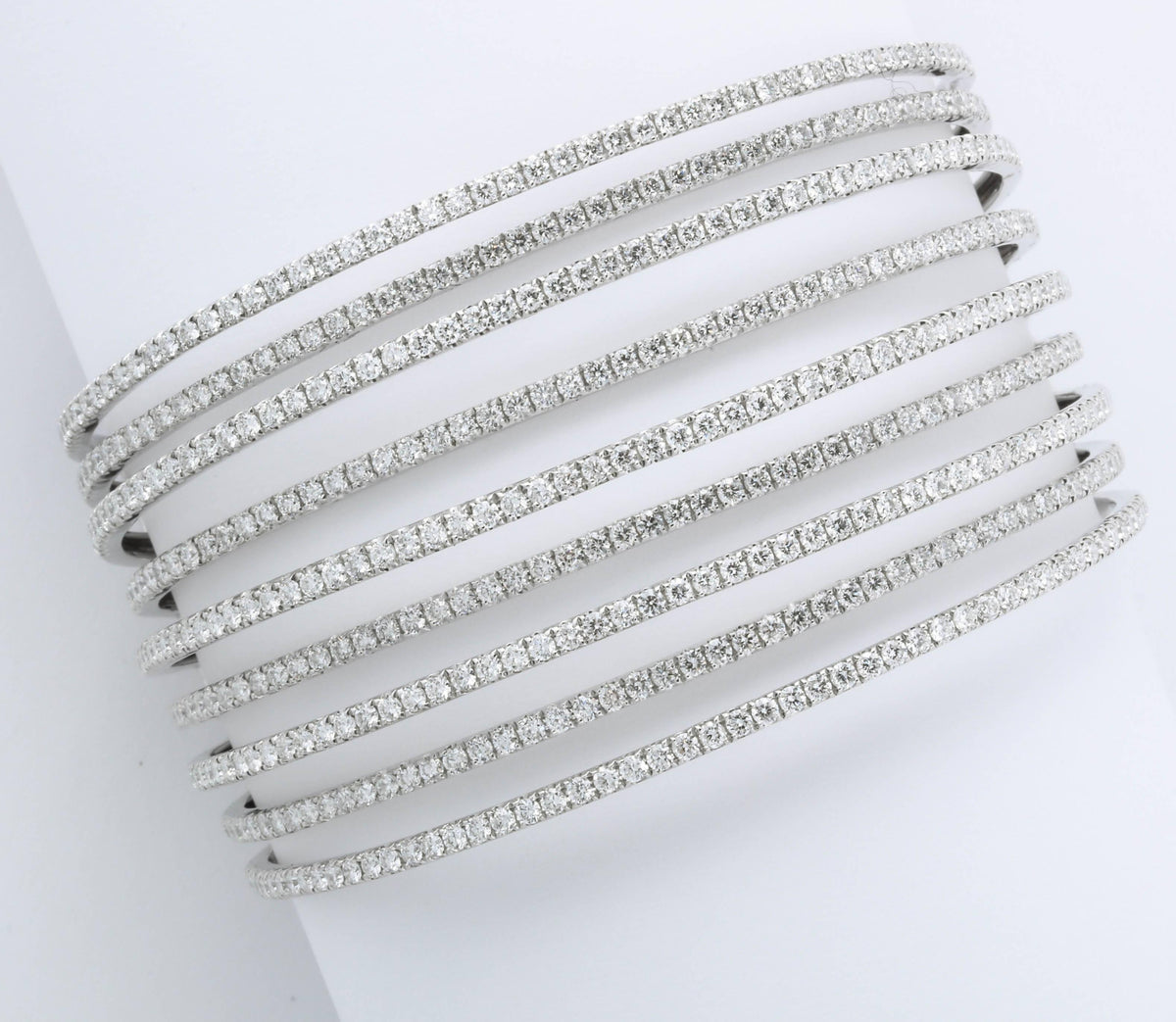 18k White Gold Multi Row Bangle with 7.75ct Round Diamonds