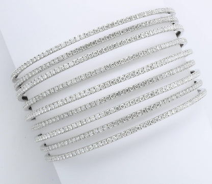 18k White Gold Multi Row Bangle with 7.75ct Round Diamonds