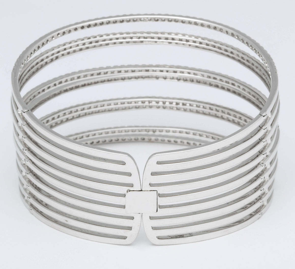 18k White Gold Multi Row Bangle with 7.75ct Round Diamonds