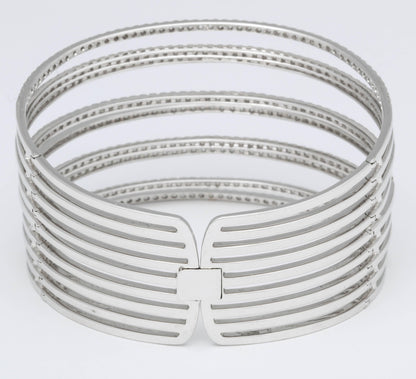 18k White Gold Multi Row Bangle with 7.75ct Round Diamonds